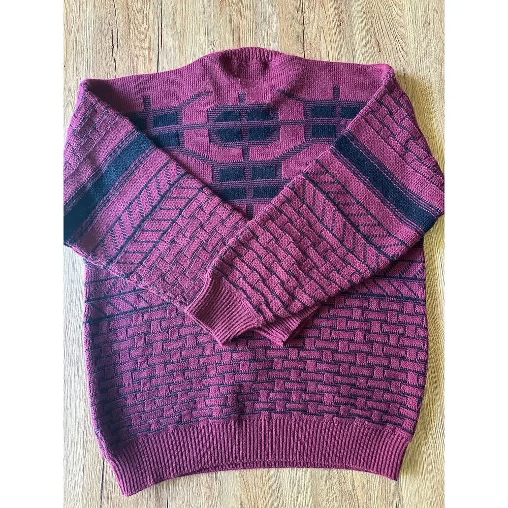 Aspetuck Trading Co Vtg Red Patterned Chunky Cosby Sweater Size Small